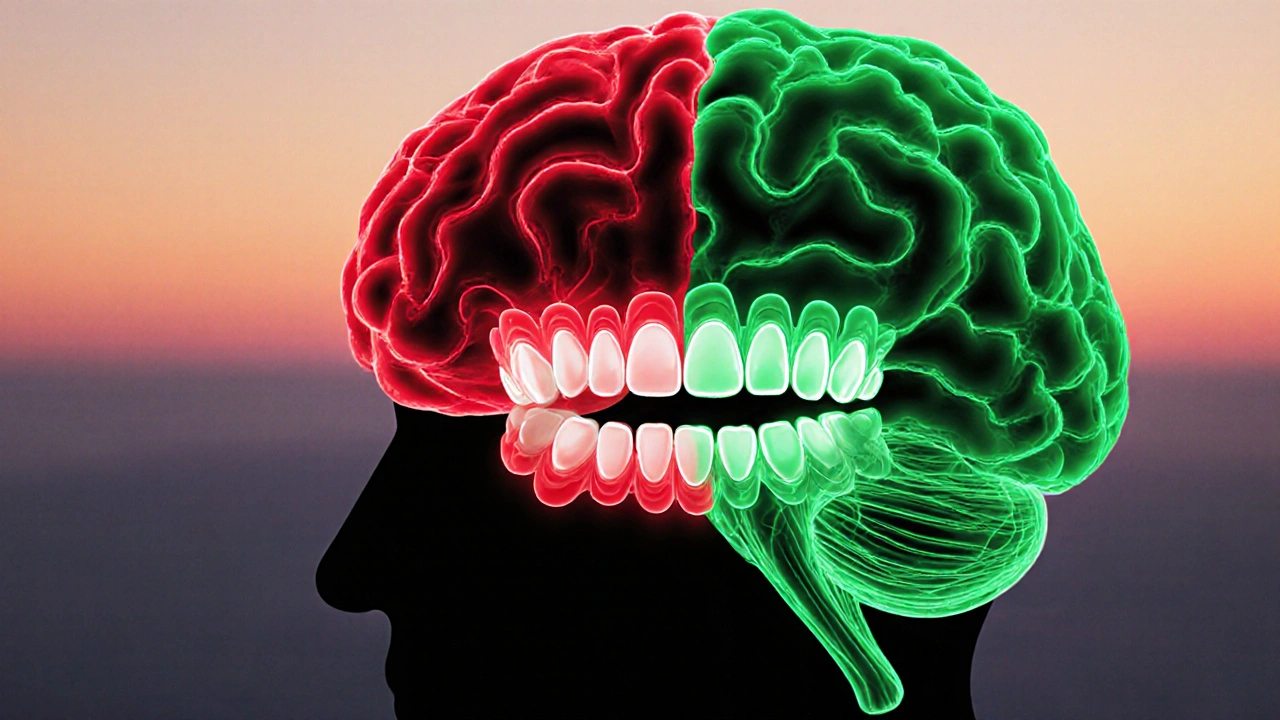 Abstraktní znázornění mozku při přizpůsobení umělým zubům.