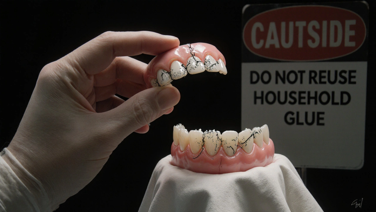 Uvolněná korunka s viditelnými trhlinami v cementu a bakteriemi pod ní.