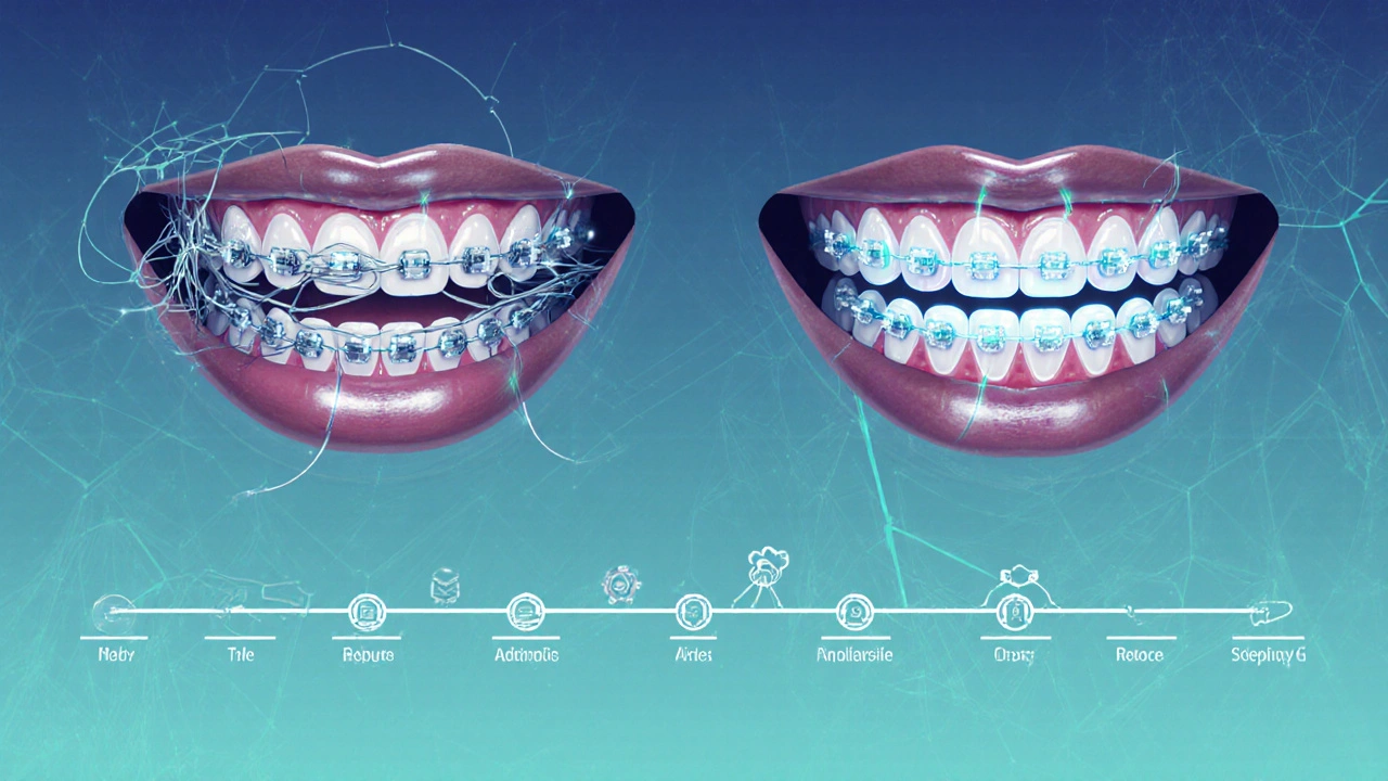 Before and after jaw comparison showing crooked teeth transformed by robotic orthodontics.