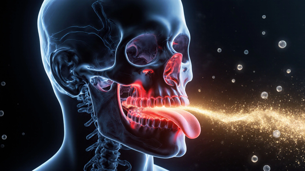 Kostel lebky s nesprávně zarovnanou čelistí a blokovaným dechovým průchodem.