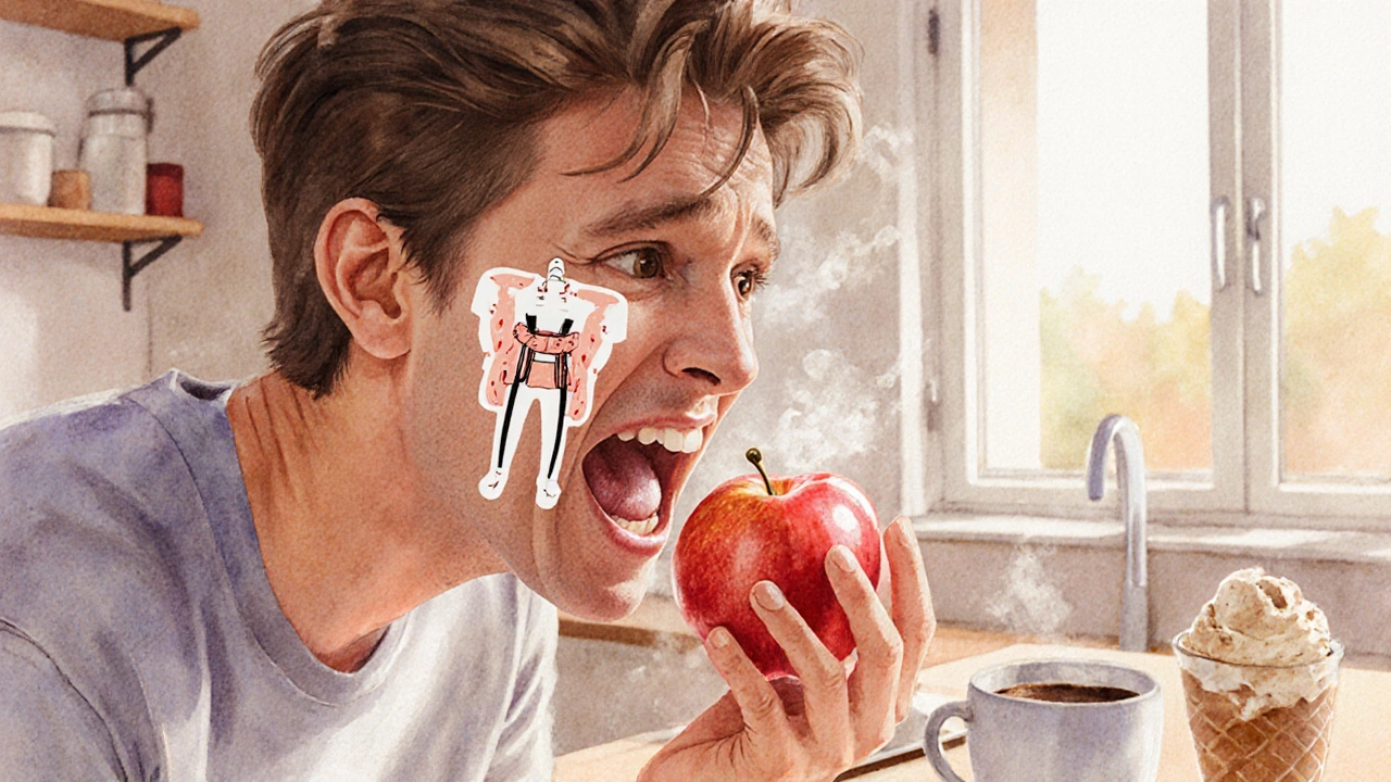 Osoba cítí bolest při žvýkání, uvnitř zubu se šíří prasklina.