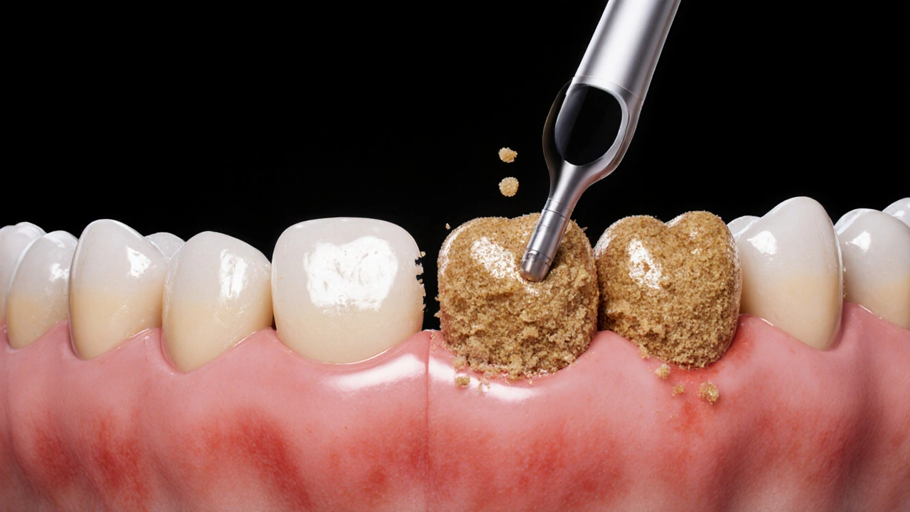 Přeměna měkkého zubního plaku na tvrdý zubní kámen.