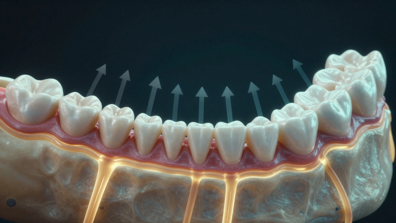 Přehled kostní struktury zubů při pomalém posunu do správné polohy.