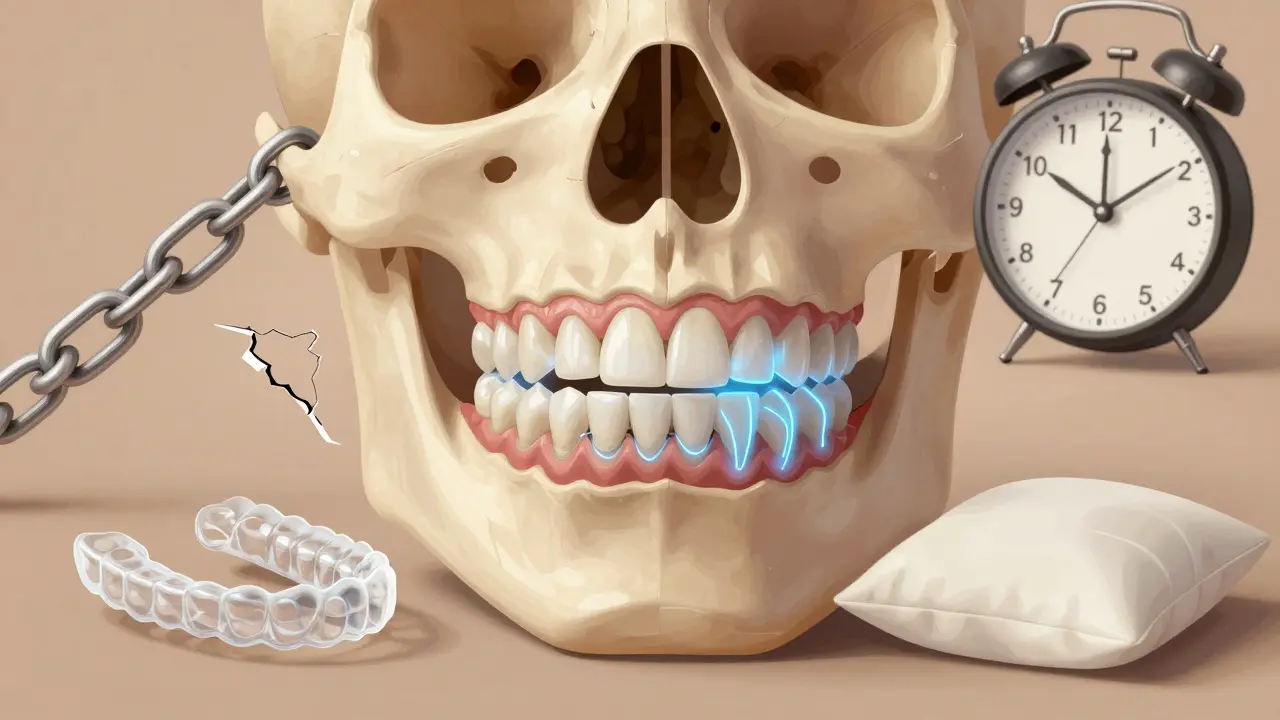 Průhledný náčrt čelisti s pohybem zubů do správné polohy, symbolizující ortodontickou léčbu.