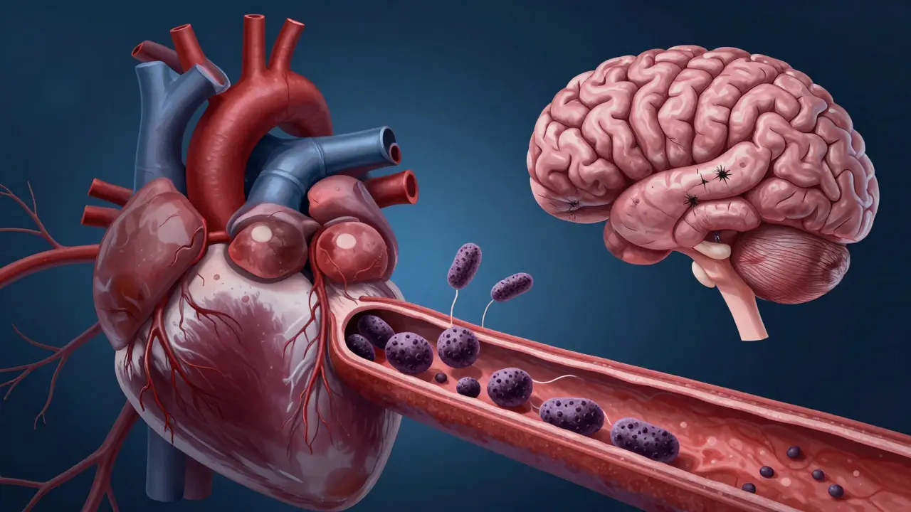 Bakterie cestující z dásní do srdce a mozku skrze krevní oběh.