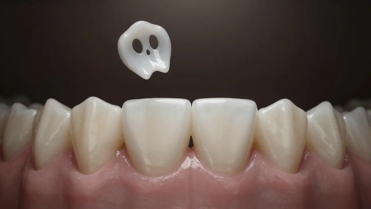One tooth with veneer, another with removed enamel — irreversible change.