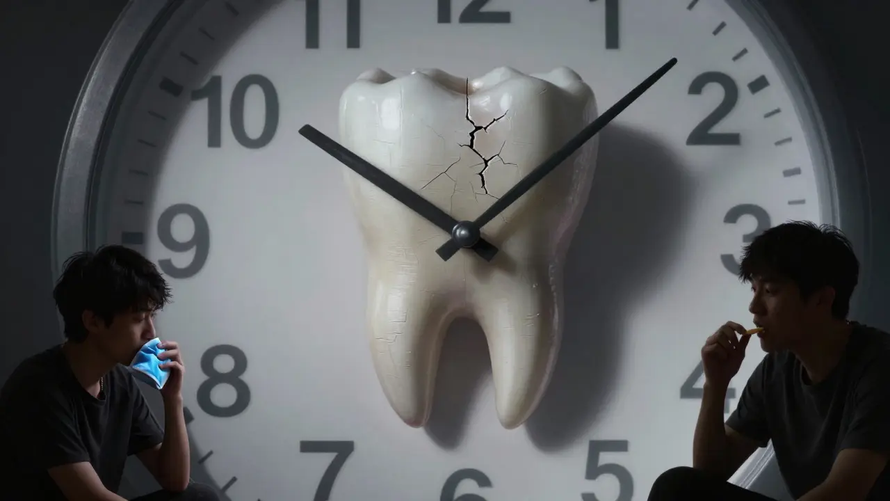 Symbolický obrázek hodin s ozubenými číslicemi, kde 20 let je ideální čas na odstranění zubu moudrosti.