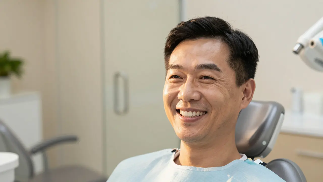 Satisfied pacient se zdravým úsměvem