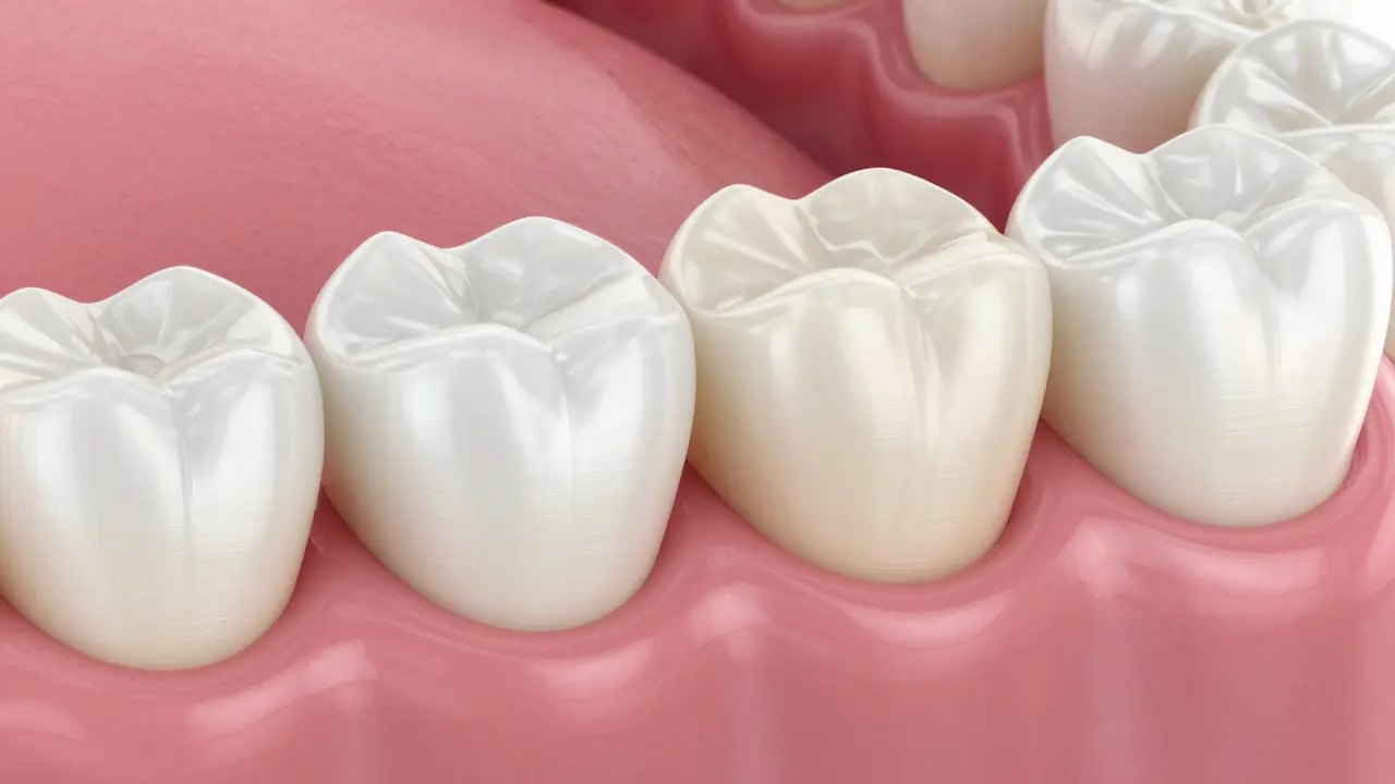 3D model znázornující přesné přisazení porcelánového veneer k dásni.