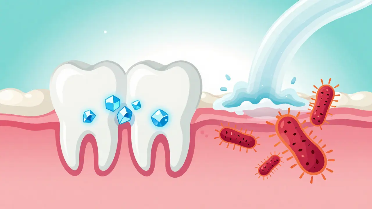 Ilustrace remineralizace skloviny fluoridem