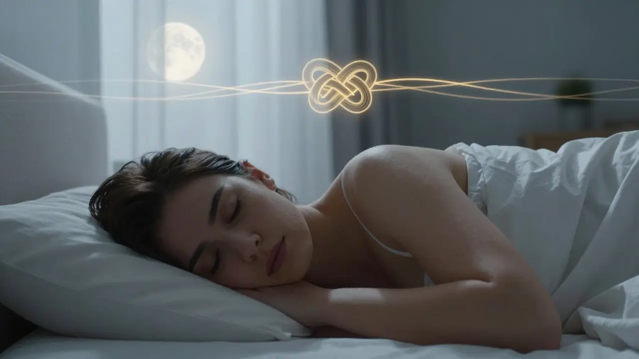 Spící člověk s vizualizací uvolňující se emocí