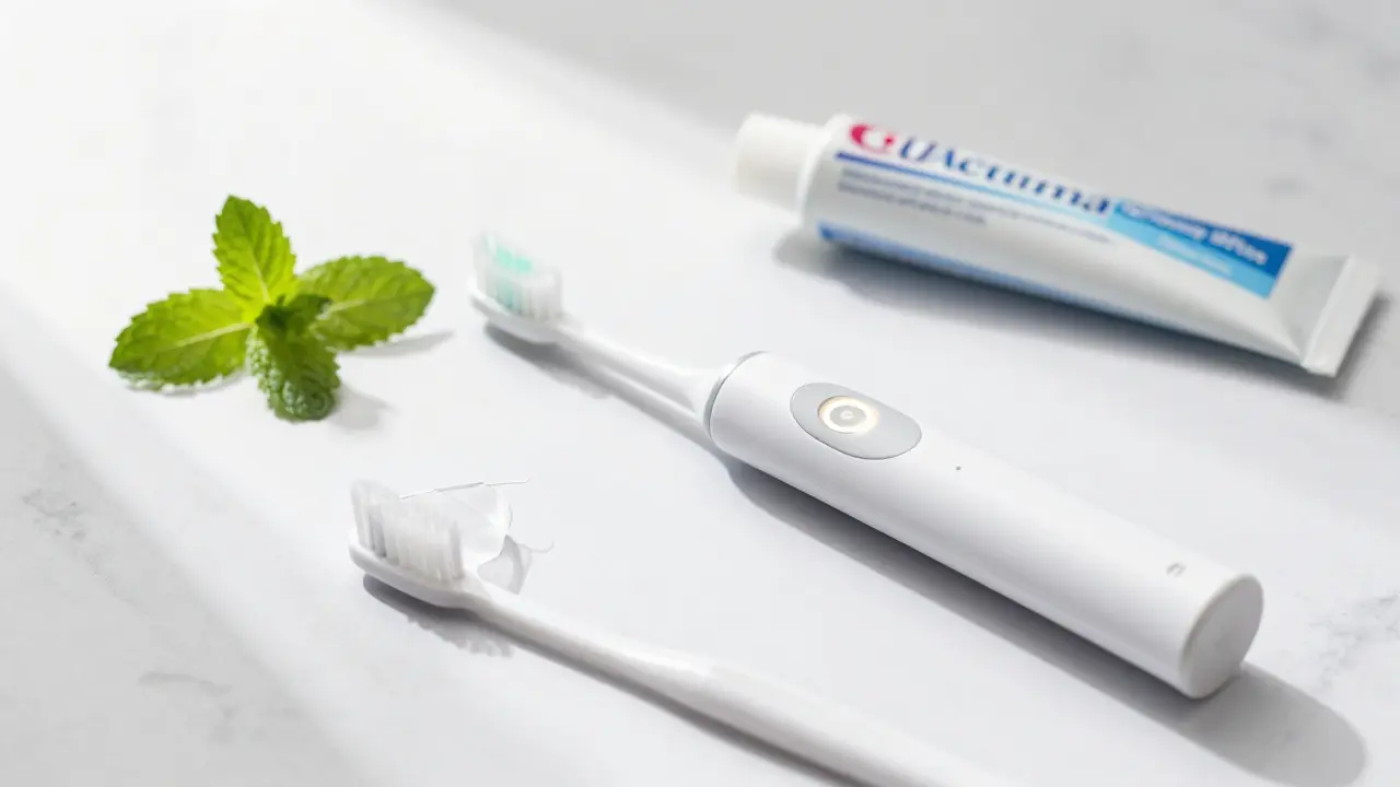 Elektrická kartáčka a hygienické pomůcky pro prevenci zubního kazu