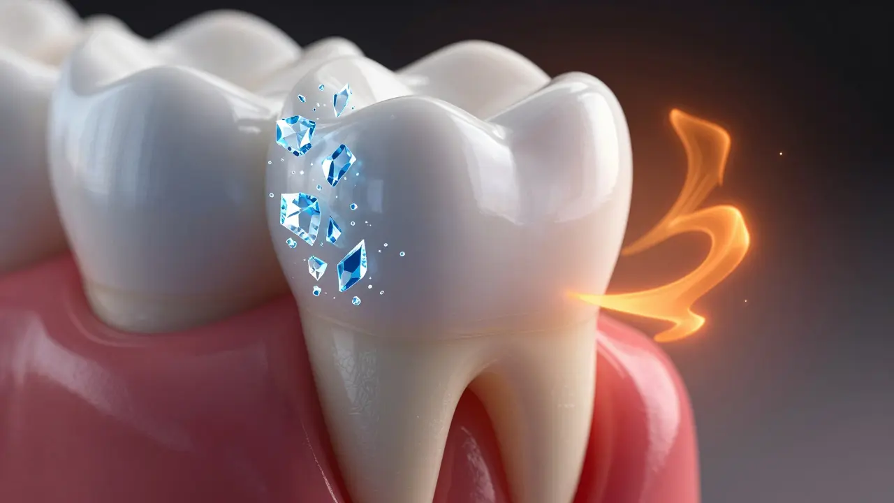 Koncept citlivosti zubů na teplo a chlad s vizualizací dentinu