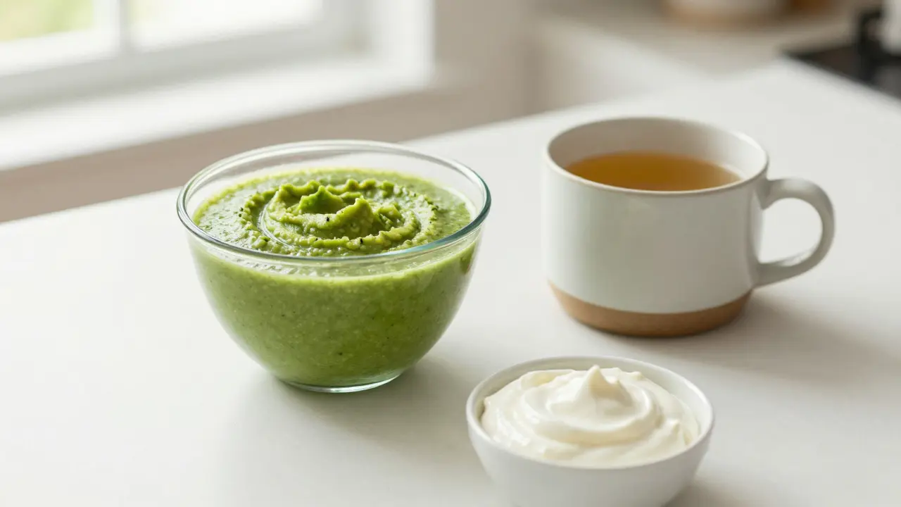 Miska se smoothie a polévkou jako příklad stravy po operaci