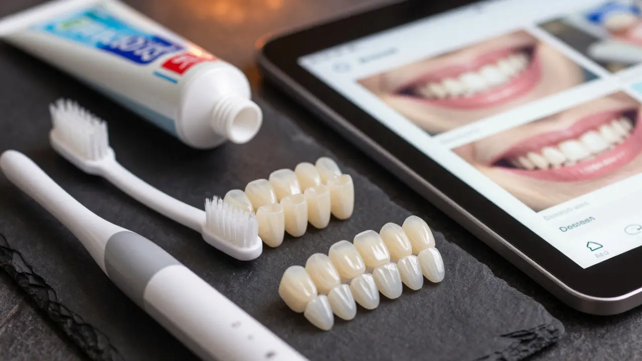 Porcelánové lišty, měkká zubní kartáčka a fluoridová pasta jako řešení pro krásný úsměv