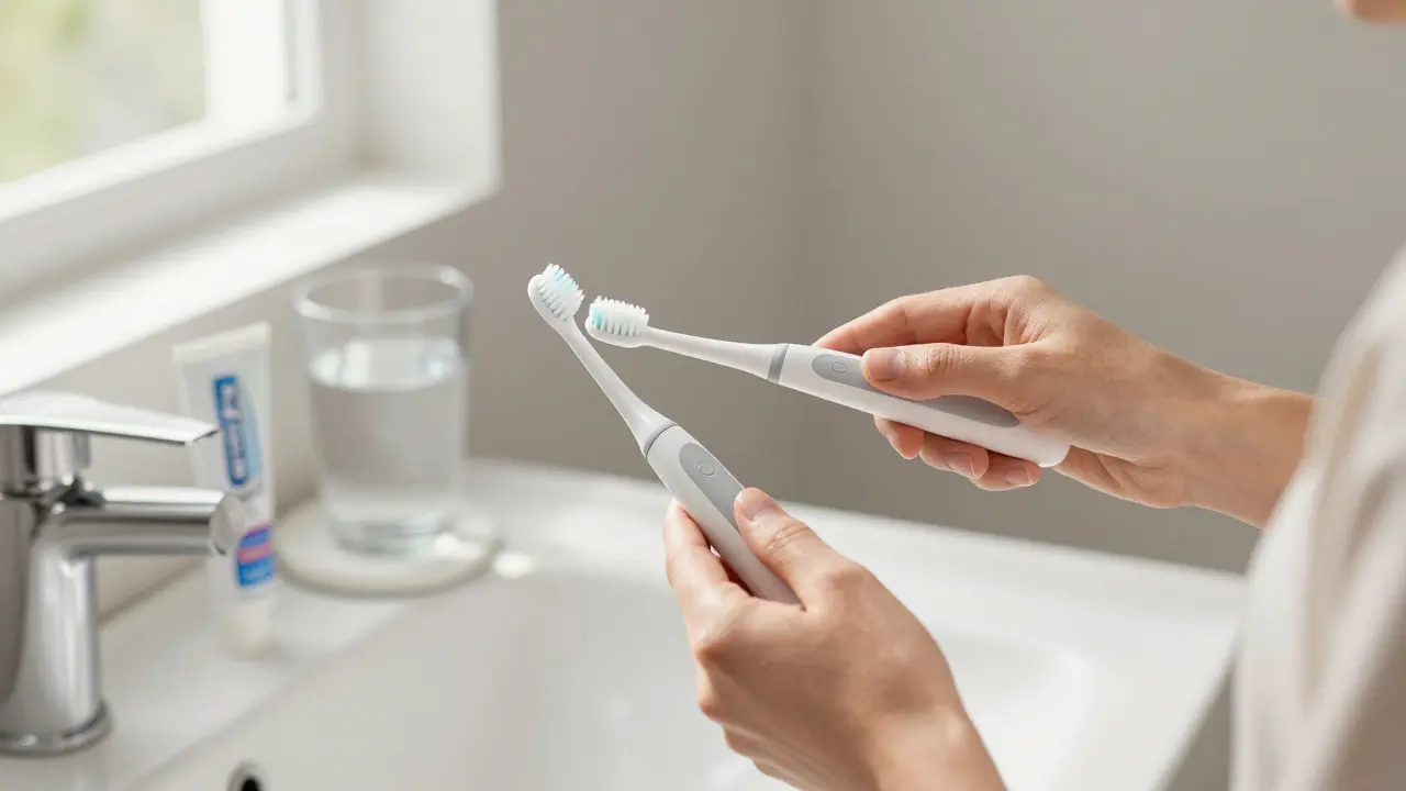 Správná technika používání sonického kartáčku v klidné koupelně