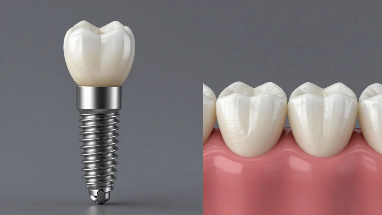 Srovnání zubního implantátu a můstku s důrazem na sousední zuby