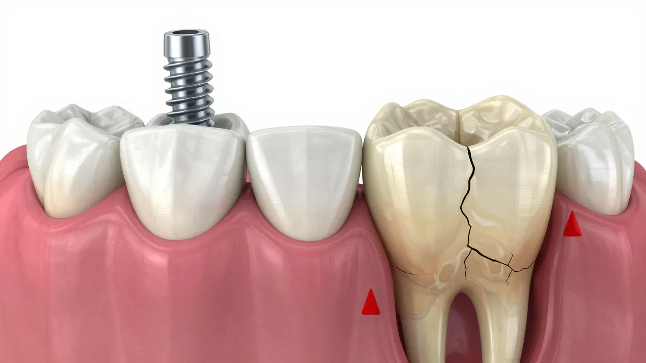 Porovnání zdravé kosti a osteonekrózy při zubních implantátech