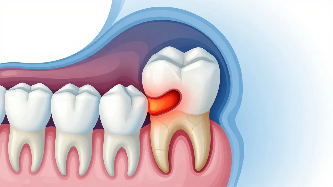 Anatomický řez horní čelisti ukazuje zánět u kořene zubu