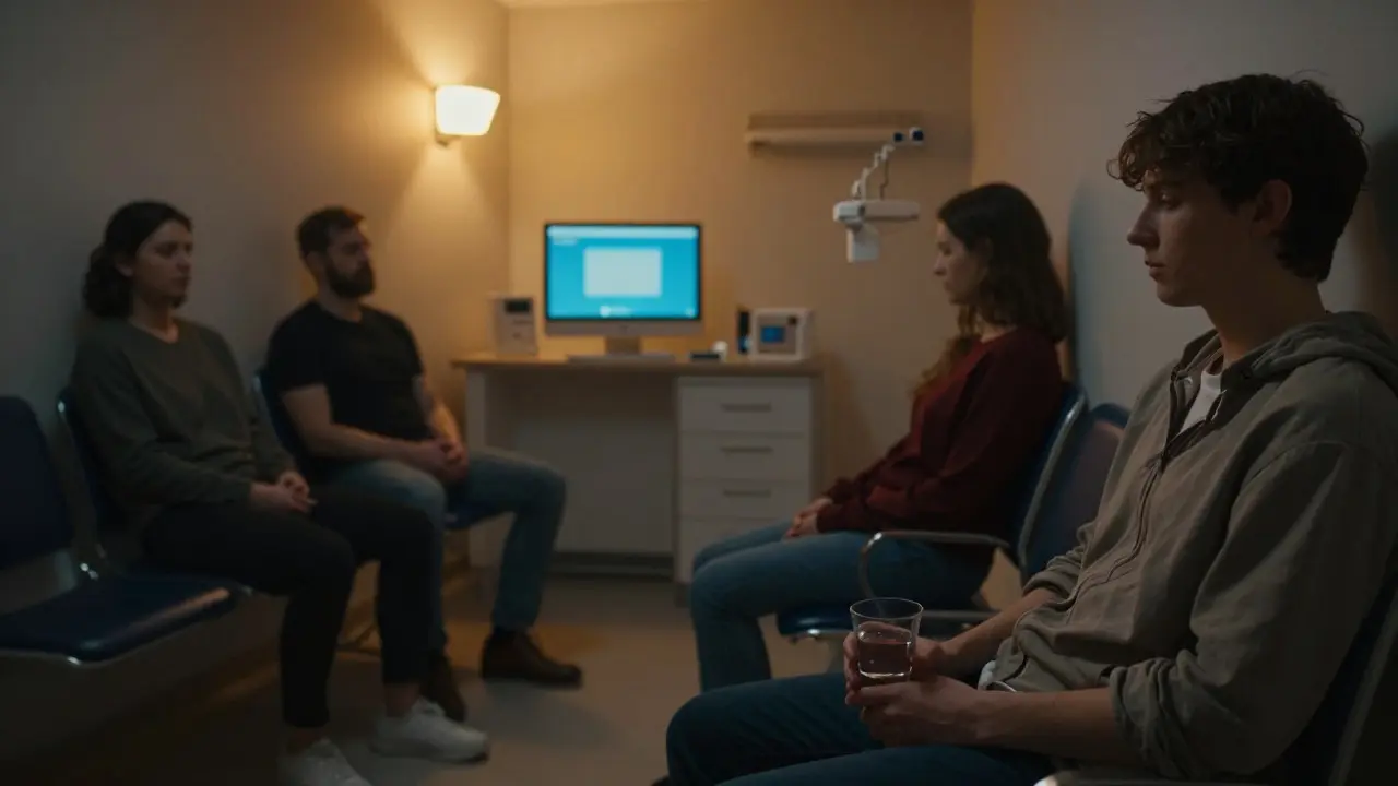 Čekárna zubní pohotovosti v Praze večer