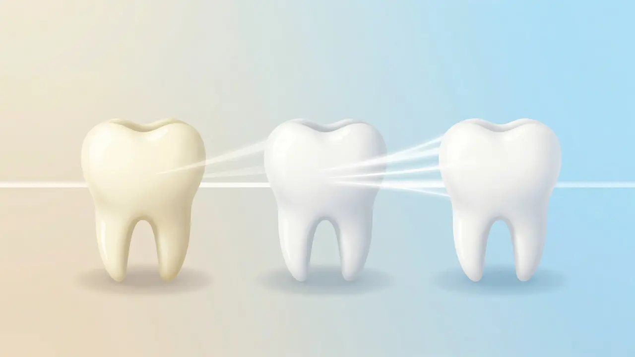Conceptual illustration showing a tooth transitioning from yellowed to bright white