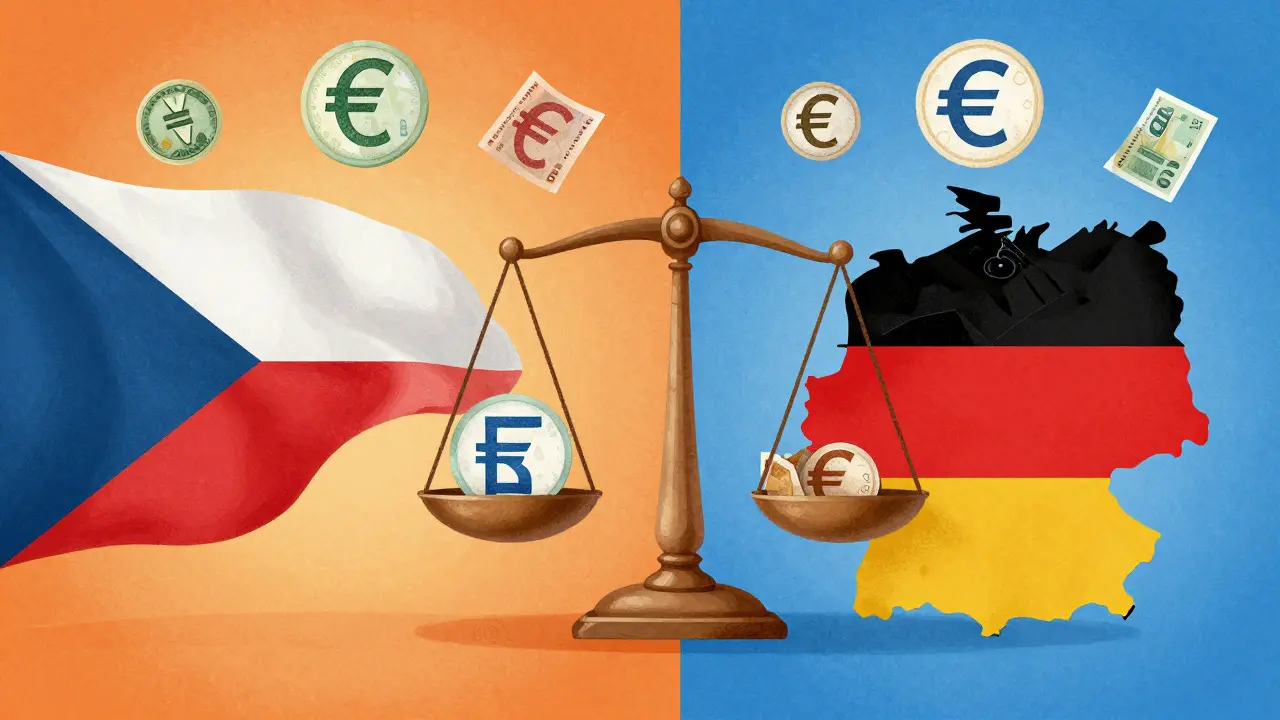 Ilustrace srovnání mzdových rozdílů mezi ČR a Německem pro zubní lékaře