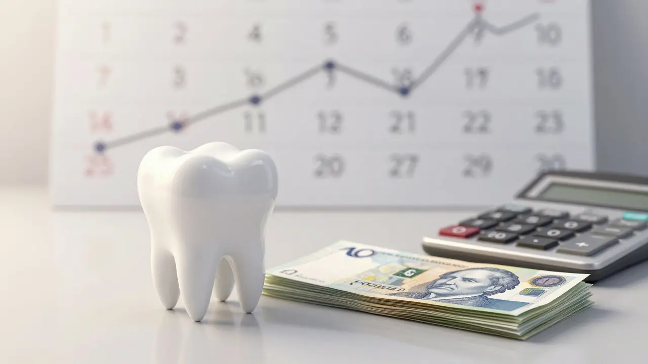 Konceptuální ilustrace finanční investice do zubního implantátu s českými bankovkami