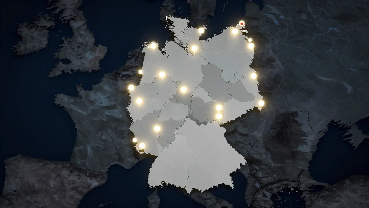 Mapa Německa s indikátory regionálních rozdílů ve výdělku zubních lékařů