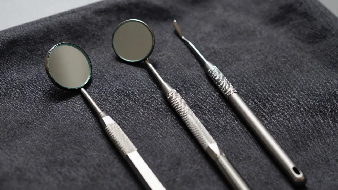 Tři typy profesionálních dentálních zrcátek různých tvarů