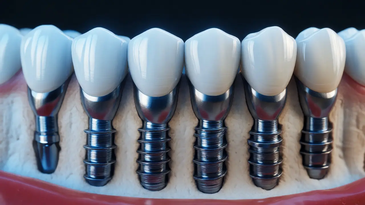 Detail kotvení nasazovacích zubů na titanových implantátech